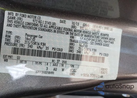 2014 Ford Focus Se из США, поврежденный, VIN 1FADP3K23EL191745